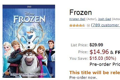 frozen PREORDER SALE now get it for only 14.99, WOW shipped right to your door
