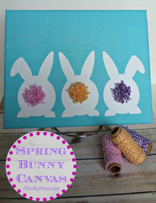 spring bunny canvas, #diy, #art, #canvas, #bunny, #easter, #spring, #bunnies, #paint, #bakerstwine, #pompom, #diycrafts, #thriftycrafts, #thriftycraftideas, #craft, springcraft