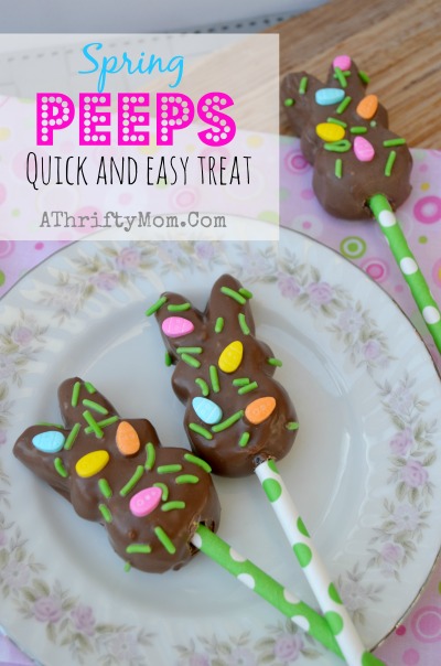 Chocolate covered Peeps, Spring peeps on a straw a fun and easy treat #Peeps, #Dessert, #Easter, #Spring, #Chocolate