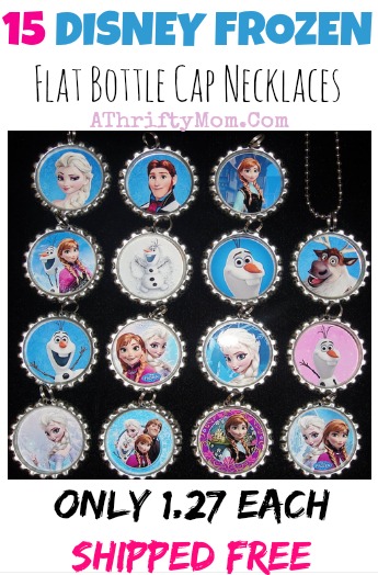 Frozen Necklace, 15 DISNEY FROZEN Flat Bottle Cap Necklaces for Birthday, Frozen Party Ideas, #frozen, #FrozenParty