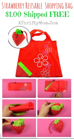 Strawberry  Reusable Shopping Bag, only a dollar each shipped free #shoppingBag, #FreeSHipping, #amazon,