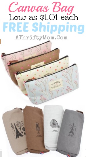 canvas bags low as a dollar each with FREE SHIPPING, perfect for a party favor or quick gift idea to make someones day #purse, #Bag, #PencilBag, #PartyFavor, #Gift