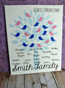 family tree canvas ~ great diy gift idea, #diy, #craft, #thriftycraftidea, #gift,#thriftygift,  #mother'sday, #thriftymothersday, #diygift,#familytree