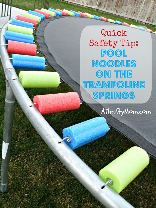 replace a worn out trampoline safety pad with pool noodles ~ Easy DIY, #trampoline,#diy, #safety, #safetytips, #poolnoodles, #homeimprovement
