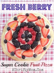 4th of July Sugar Cookie Fruit Pizza, Red White and Blue Dessert for July 4th #Fruit, #Recipe, #July4th