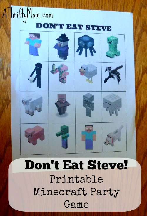 Dont eat Steve, Minecraft party games, #minecraft, #party, #games, #minecraftpartygames, #thriftypartyideas, #printable, #freeprintable, #free, #donteatpete, #donteatSteve