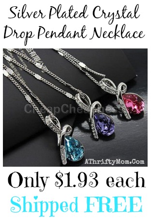 Silver Plated Crystal Drop Pendant Necklace under 2 dollars SHIPPED FREE, #Fashion, #Jewlery, #Amazon