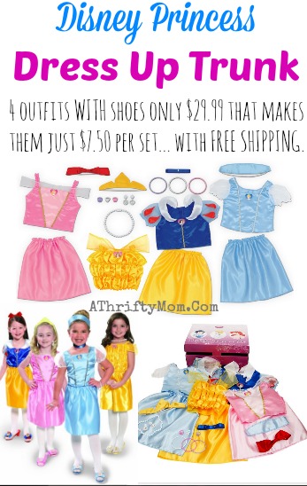 disney princess trunk set, with 4 sets and shoes makes them only $7.50 each with FREE shipping options #Disney,#Princess, #DressUp