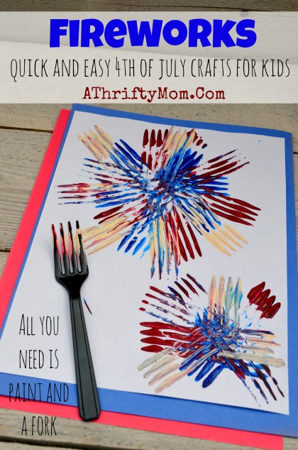 Fireworks made with a Fork and craft paint, quick and easy craft ideas for kids, 4th of July art projects #JULY4th, #fireworks, #KidCrafts