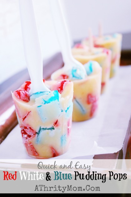 Red White and Blue Pudding Pops, quick and easy 4th of July Recipe or just as a treat on a hot summer day #Recipe, #PuddingPop, #CoolTreat, #July4th