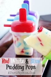 Red White and Blue Pudding Pops, quick and easy 4th of July Recipe or just as a treat on a hot summer day #Recipe, #PuddingPop, #CoolTreat,  #July4th