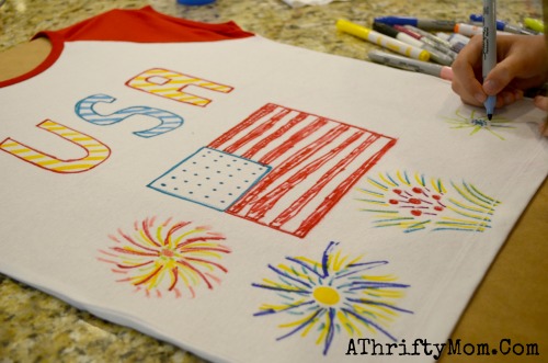 Tie-Die Shirts with sharpie markers, make Fire Work shirts for the 4th of July all you need is a sharpie, and a spraybottle #TieDie, #DIY, #Crafts, #Kids