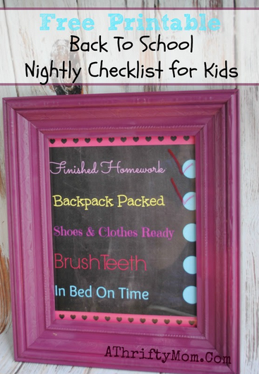 Back to school nightly checklist, help kids stay on task and get ready for school #Pink #Girls #FreePrintable, #School,