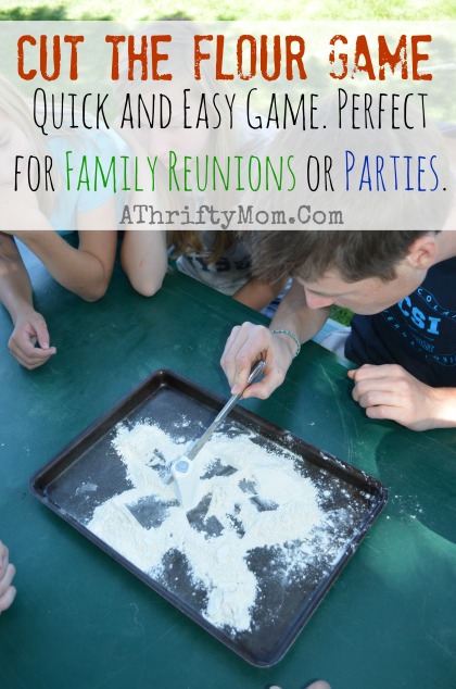Cut the flour game, Family Reunion Ideas, Party games,  Games for a family reunion #Games, #FamilyReunionIdea