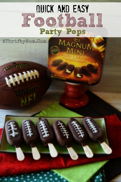 Football Party Treats, Quick and Easy Football Ice Cream Pops made with Magnum Ice Cream #FootBall #party #FootBallFood, #FootBallRecipes