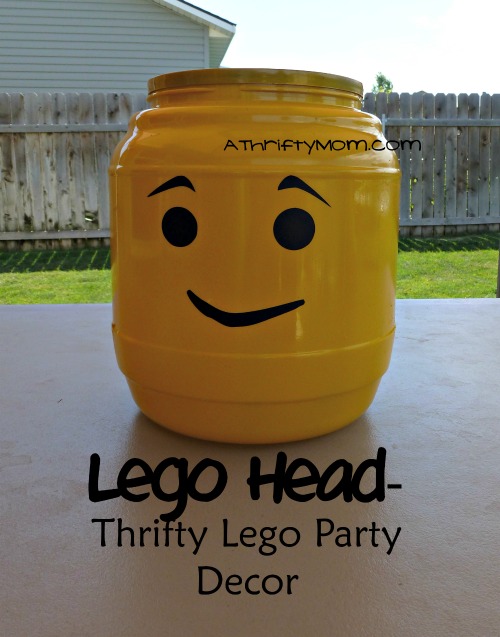 Lego head - Thrifty Lego Party Decor, #thrifty, #partydecor, #lego, #legoparty, #easydecorations, #legomovieparty, #easycraft,#thriftycraft,#quickcraft, #partyplanning