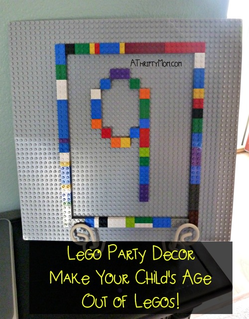 lego party decor, make your child's age out of legos, #thriftypartydecor, #legoparty, #legos, #party, #partyideas, #thriftypartyideas, #kidscrafts, #thriftycrafts