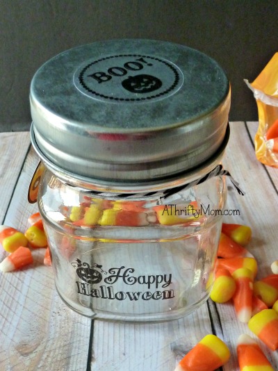 Candy jars, Easy,Quick, Thrifty Halloween treats, #treats, #halloween, #thriftytrickortreating, #thriftygiftideas, #easycrafts