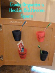 Easily organize a Hectic bathroom, #bathroom, #chaos, #organizing, #hometips, #homecare, #toothbrushes, #kidsbathroom, #kidsbathroomorganize, #thriftytimesavers, #thriftymakeovers