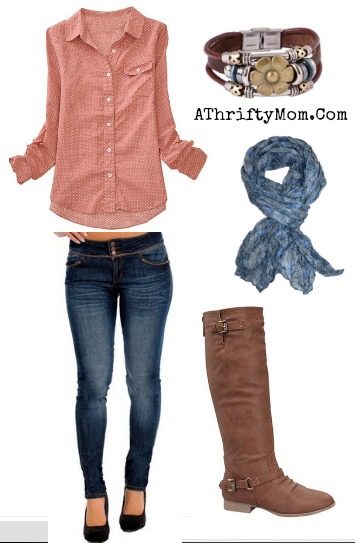 Pink top perfect for Fall, matched with skinny jeans and leather boots #fashion, #Fall, #Amazon