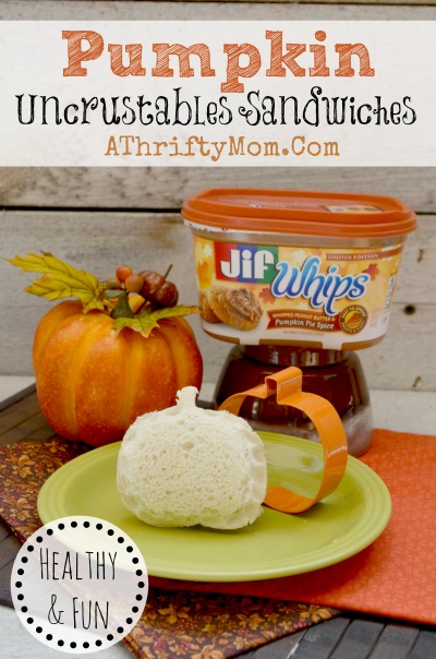 Pumpkin Shaped Sandwich, and fun and healthy treat for Halloween or Thanksgiving with Jif Whips #Halloween, #Pumpkin, #JifWhips, #Smuckers