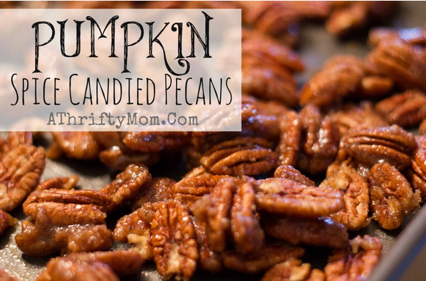 Pumpkin Spice Candied Pecans, #FallRecipes, #ThanksgivingRecipes, #Halloween