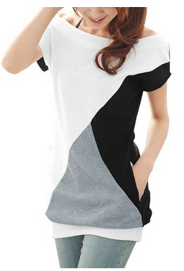 Womens Boat Neck Batwing Colorblock Shirt with Pockets #WomensShirts