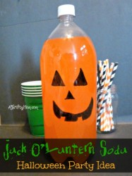 jack o lantern soda, great Halloween party idea, #party, #Halloween, #thriftypartyideas, #Halloweenparty, #thriftydecorations, #Halloweentreats