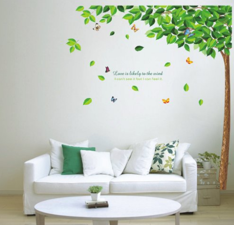 trees forest decal butterflies flowers vinyl wall decal