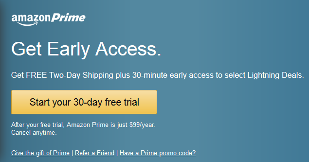 Amazon Prime Early Access FREE 30 Day Trial