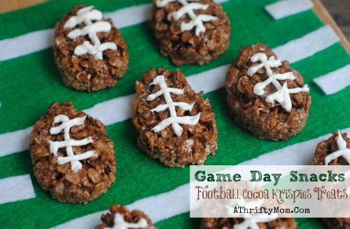 Football Party Food Ideas, Football Rice Crispy Treats are quick and easy #FingerFood, #FootballParty, #FootBall #Superbowl