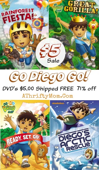 Go Diego Go Dvd Sale, up to 71 percent off with free shipping.  All these DVD's are only $5 each #DVD, #Dora, #Diego, #StockingStuffer, #GiftIdeas
