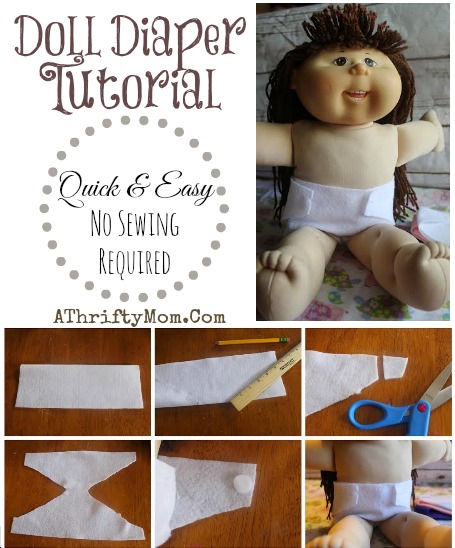 How to make a cloth diaper for baby dolls, No Sew pattern perfect gift for little girls #DollDiaper, #NoSewDollDiaper, #Patern,   #diaper