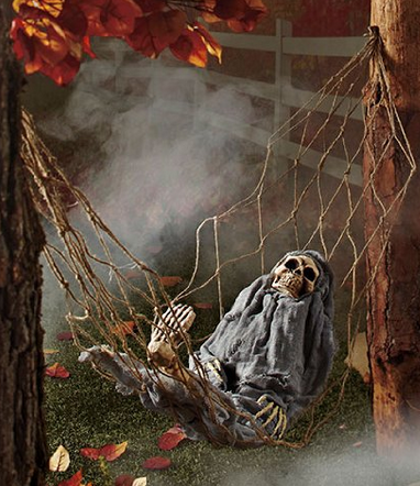 Interactive Skeleton in Hammock Sound-Activated - Spooky Halloween Decorations