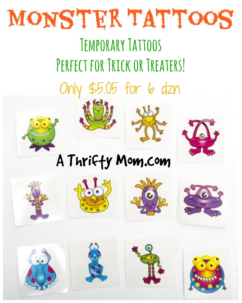 Monster Tattoos ~ Perfect Non-Candy Treat for Halloween Trick-Or-Treaters Only $0.07 Each!