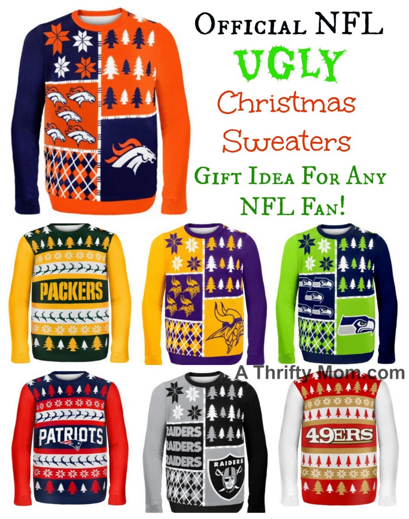 NFL Officially Licensed UGLY Christmas Sweaters Great Gift Idea for Any NFL Fan! 67 Different Sweaters to Choose From! #GiftIdeaForHimOrHer #GiftForNFLFans
