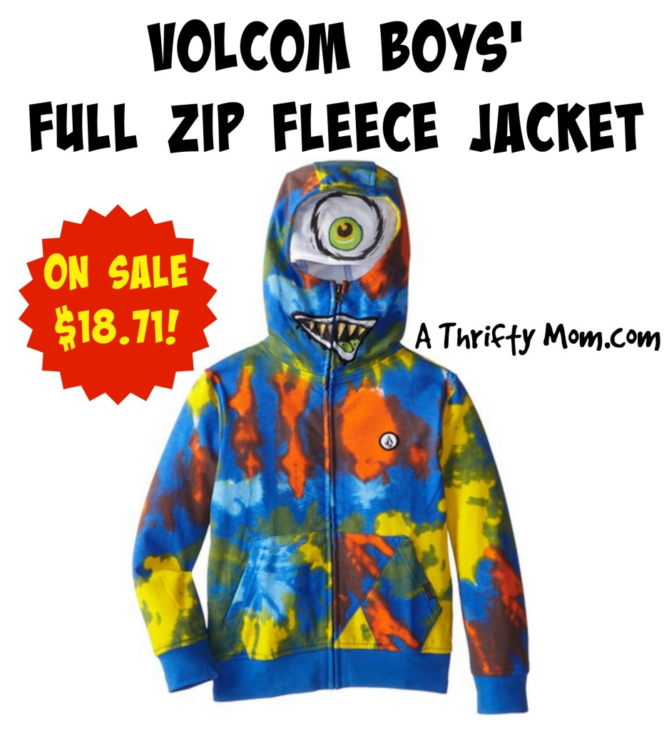 Volcom Boy's Full Zip Fleece Jacket On Sale - Great Last Minute Halloween Costume and they can wear it later!