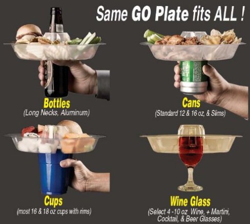 go plate carrier beer cans glasses drink