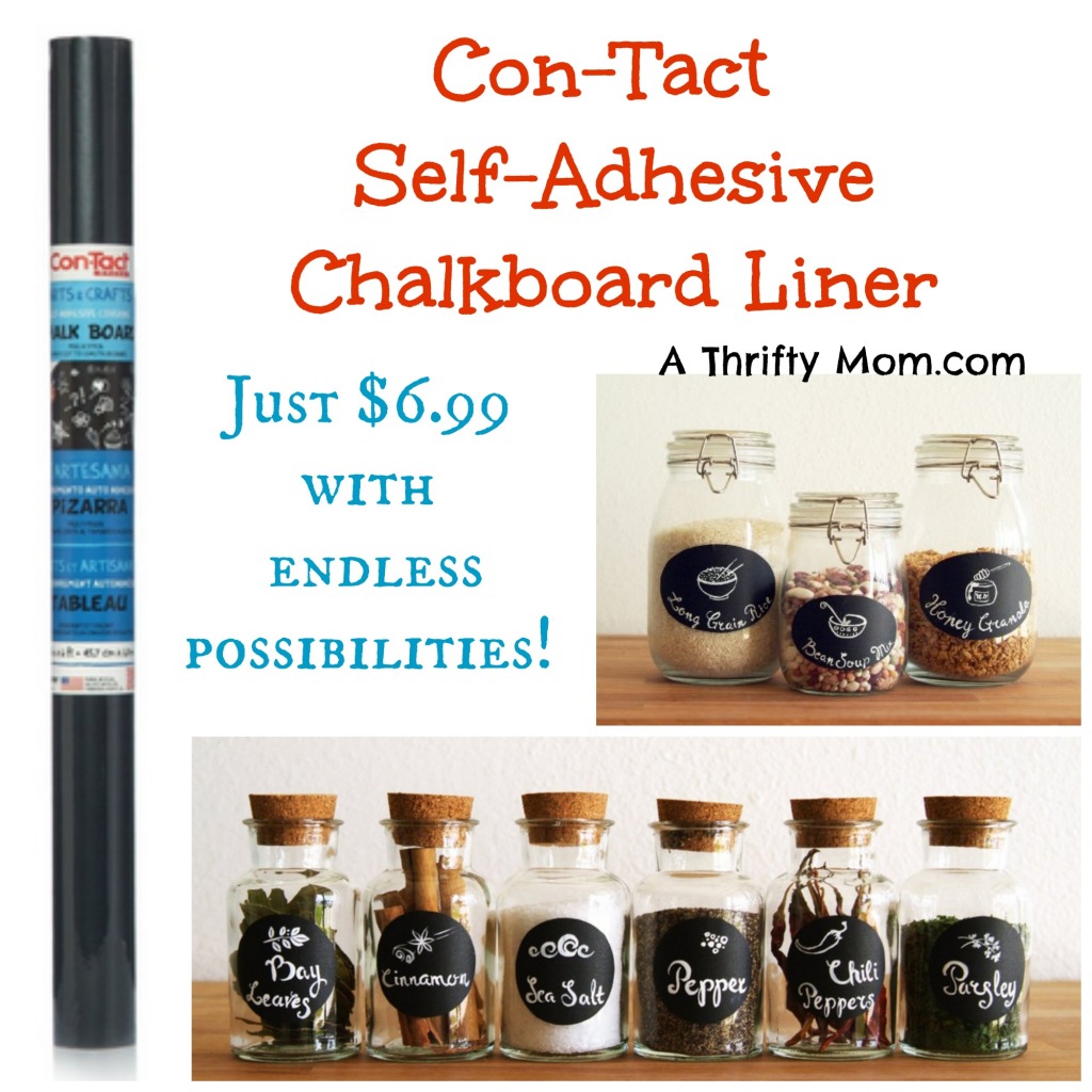 Con-Tact Brand Self-Adhesive Chalkboard Liner 18in by 6ft - Great for making your own labels Just $6.99 #Crafty #HomeOrganization