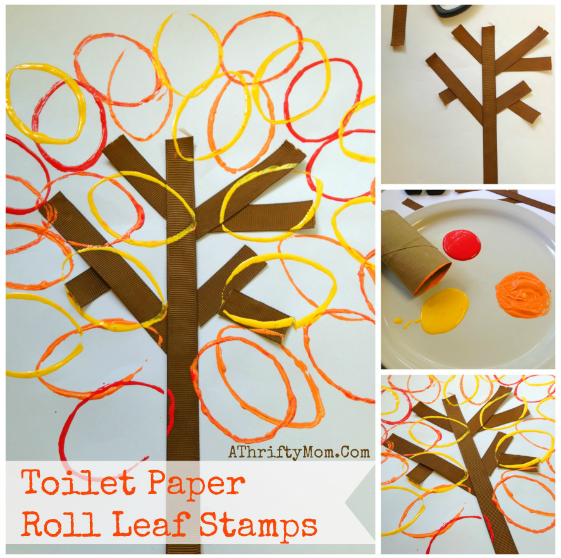 Fall Leaves Craft made with a toilet paper roll and paint, quick and easy diy craft for kids Party Ideas for kids