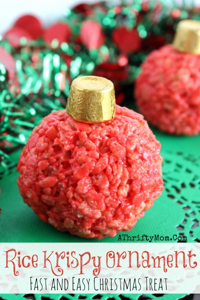 Rice Krispy Ornament and fast and easy Christmas treat, These are so cute and easy perfect for a Christmas party #PartyFood, #Hacks, #DIY, #Recipes