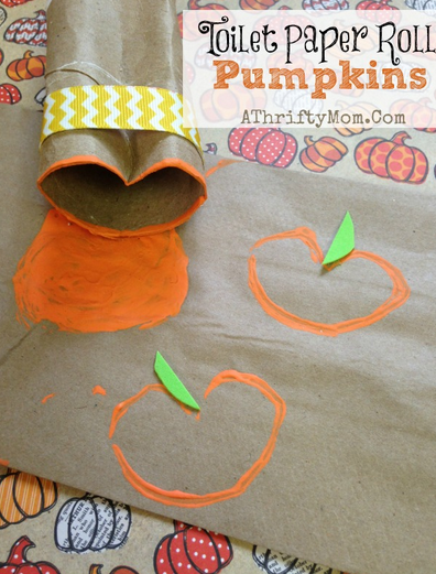 Toilet Paper Roll Craft, Make a stamp to create your very own pumpkins, Low cost crafts, party ideas, Fall