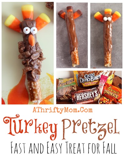Turkey Pretzel  and fast and easy treat for fall or Thanksgiving, Party Recipes for kids, Snack Ideas for Fall