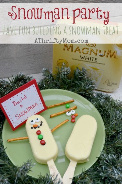 Build your own Snowman, Snowman Party with Magnum White Chocolate Ice Cream Bars.  Christmas Party Ideas, Easy Christmas Treats