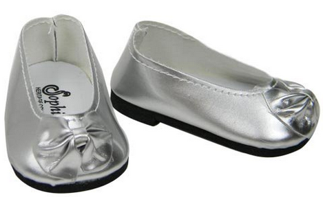 Silver Patent Bow Doll Shoes