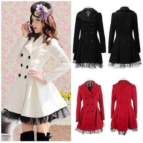 Women's Slim Peacoat Long Dress Double Breasted Trench Coat