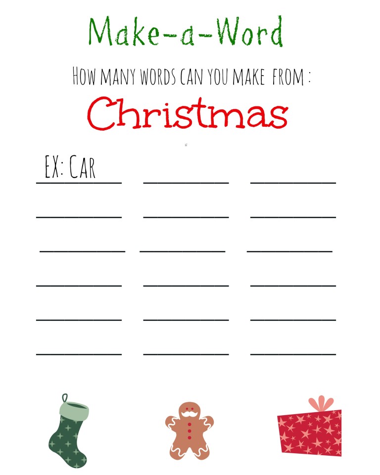 Christmas Games for Kids ~ FREE Printable, Christmas Make A Word Game