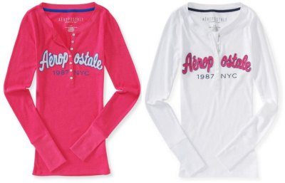 Aeropostale Long Sleeve Aero Henley Shirt On Sale