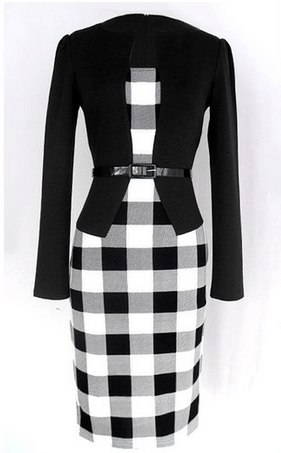 Black and White Plaid Stripe Office Business suit Dress