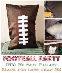 Football Party , Football  NO SEW pillow, low cost decorating ideas, #FootballParty,  #FootBall, super bowl